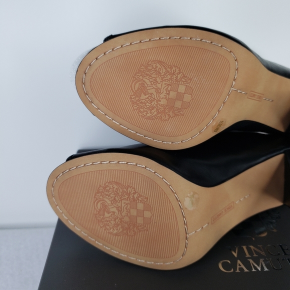 Vince Camuto Amber Black Leather Peep Toe Back Zip High Heel Boots Sz 6M. - Picture 7 of 10